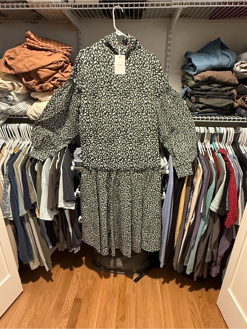 Ted Baker Black and White Floral Tiered Toddl Long Sleeve Midi Peasant Dress